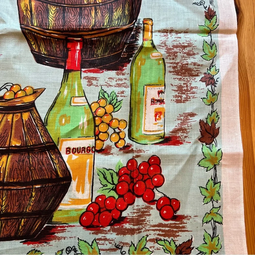 Vintage Tea Towel Novelty French Country Wine Cotton Linen Kitchen Vineyard